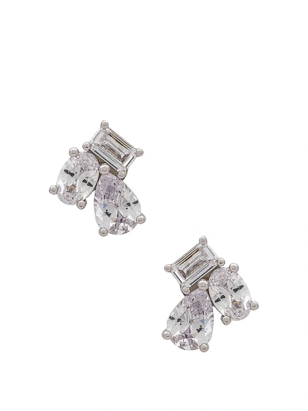 NEVER WORN**SHASHI Silver-Tone Trio Crystal Drop Stud Earrings - White